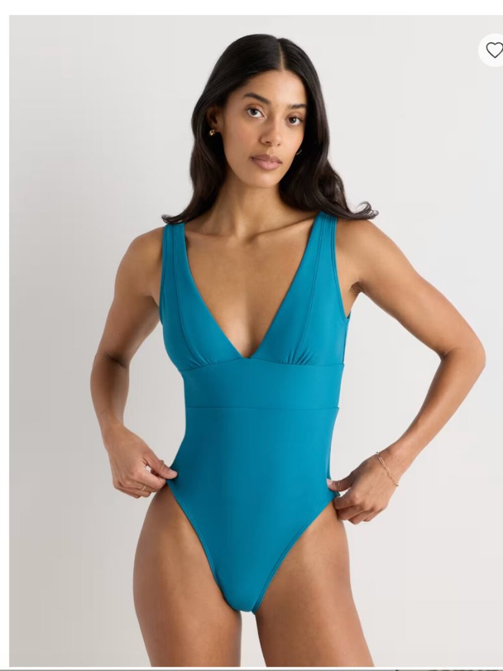 Quince Italian Plunge One Piece Swimsuit Teal Blue Size S Beach Resort Vacation